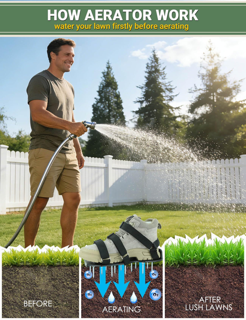 Lawn Aerator Shoes for Grass, Pre-Assembled Heavy Duty Aerator Lawn Tool with Hook and Loop Straps, One Size Fits All Spiked Shoes for Effectively Aerating Yard Garden Lawn Patio Soil, No Installation
