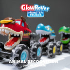JOYIN 3 Pack Monster Truck Toy, Light Up Cars Press and Go Dinosaur Trucks