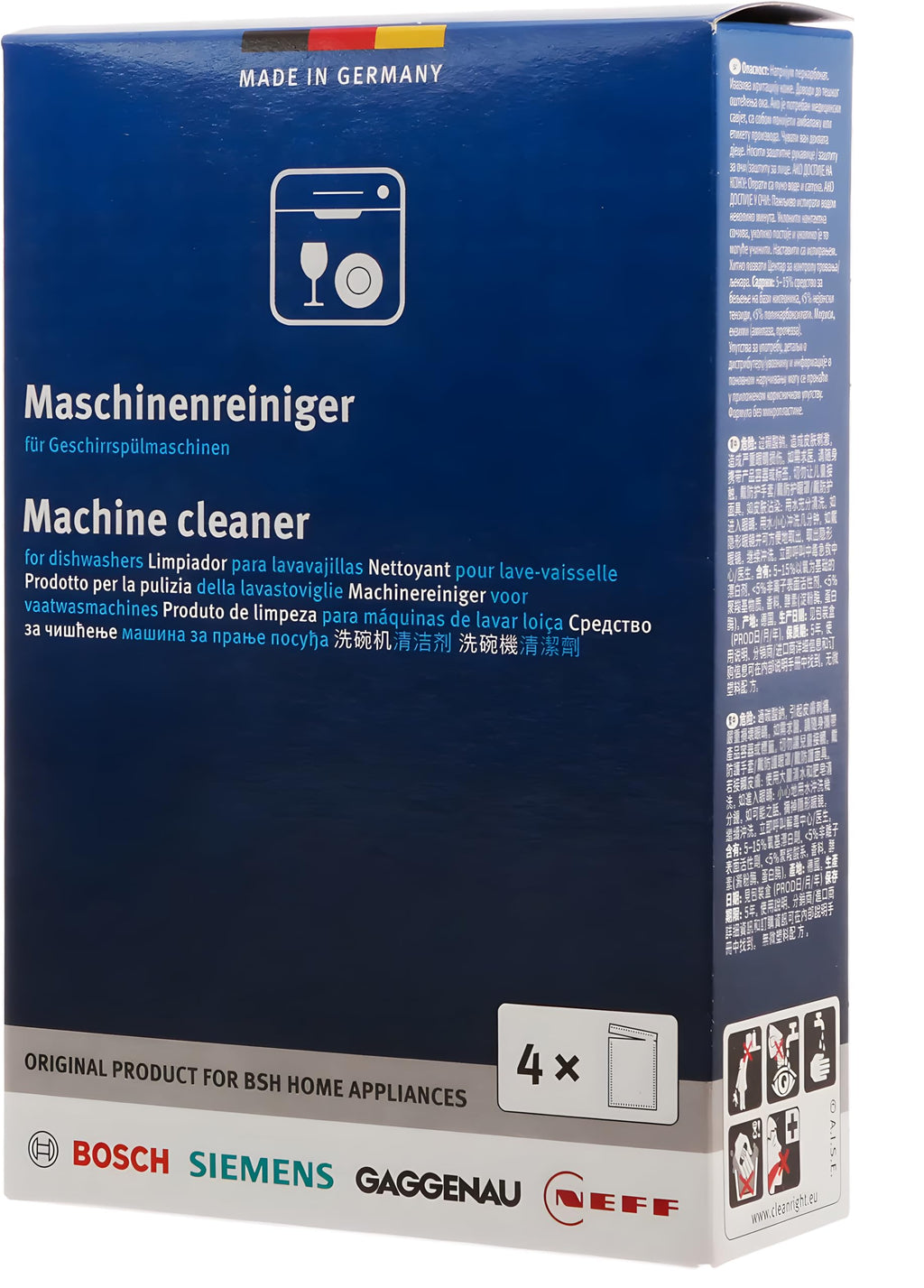 Bosch 312477 Dishwasher Cleaner – 1 Pack of 4 Bags (Total: 6.4 oz / 180g, Each 1.6 oz / 45g) – Removes Limescale & Grease | Improves Performance & Extends Appliance Life