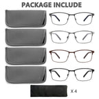 mrbobmslee 4 Pack Reading Glasses for Men, Blue Light Blocking Computer Readers, Anti UV Ray/Eye Strain/Glare, Metal Frame Eyeglasses with Pouches(200 Magnification Strength)