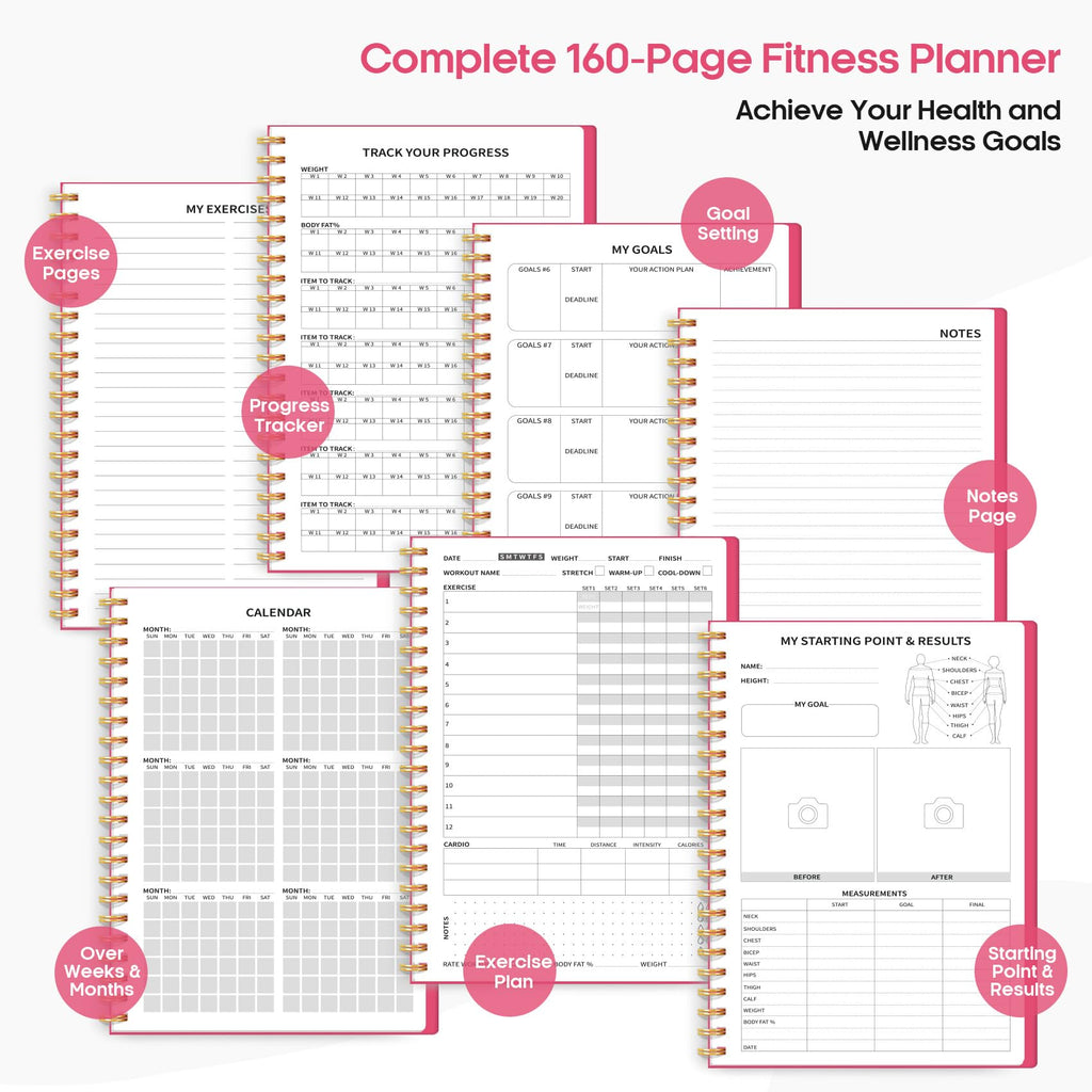 Fitness Workout Journal for Women & Men, A5(5.5" x 8.4") Workout Log Book Planner for Tracking, Progress, and Achieving Your Wellness Goals-Berry Pink