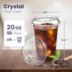 Fit Meal Prep 50 Pack 20 oz Clear Plastic Cups with Strawless Sip Lids, Disposable Plastic Coffee Cups with Lids, To Go Cups for Iced Coffee, Smoothies, Soda, Party Drinks, Bubble Tea, Cold Beverage