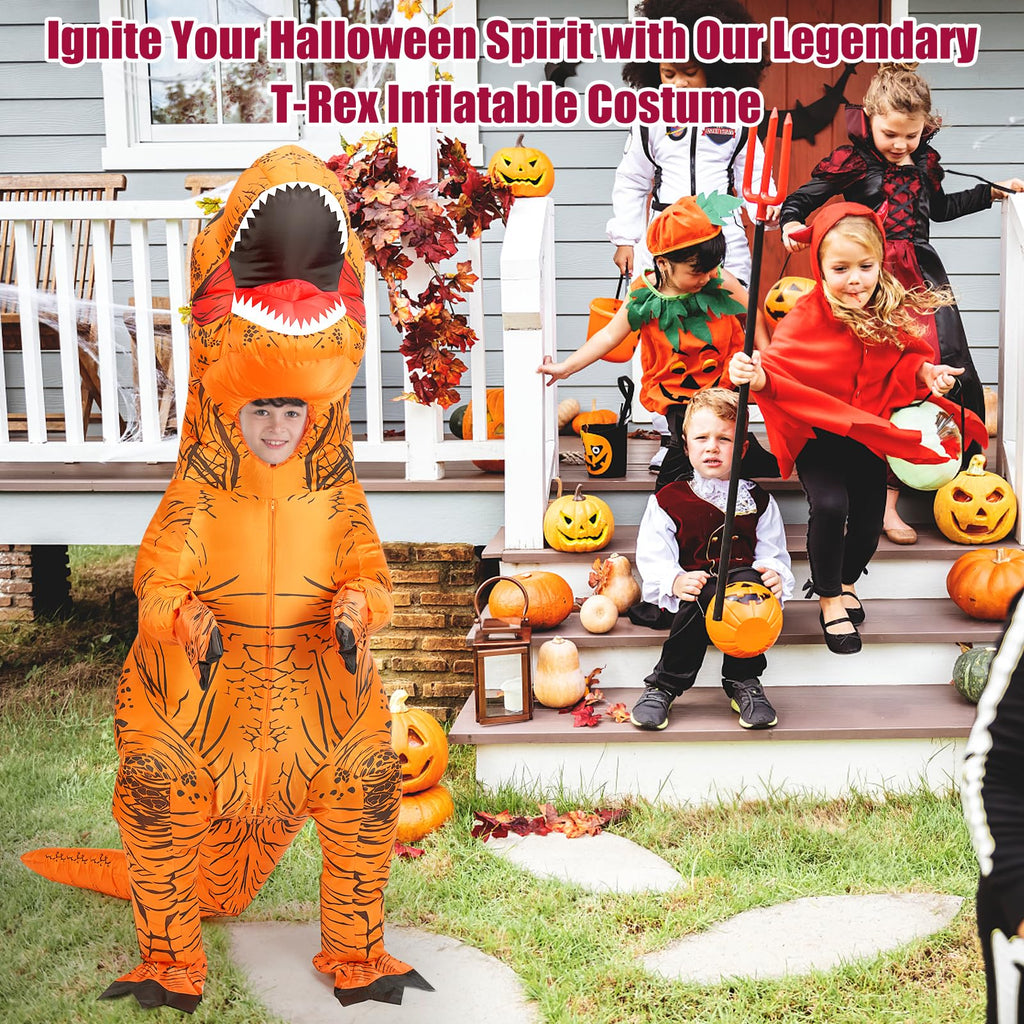 viwzon Inflatable T-Rex Costume, Kids Dinosaur Blow Up Suit for Halloween Cosplay Themed Parties, Dino Costume