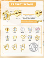 Hypoallergenic Surgical Stainless Steel Earrings for Girls Kids Jewelry - Screw Back Earrings for Sensitive Ears Cute Flower Heart Pearl bow Earrings for Women