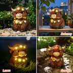 MAXTHOT Solar Garden Decor Outdoor Statues Highland Cow with Daisy and LED Lights Birthday Gifts for Women Mom Grandma Outside Decorations for Lawn, Porch, Yard, Patio, Balcony