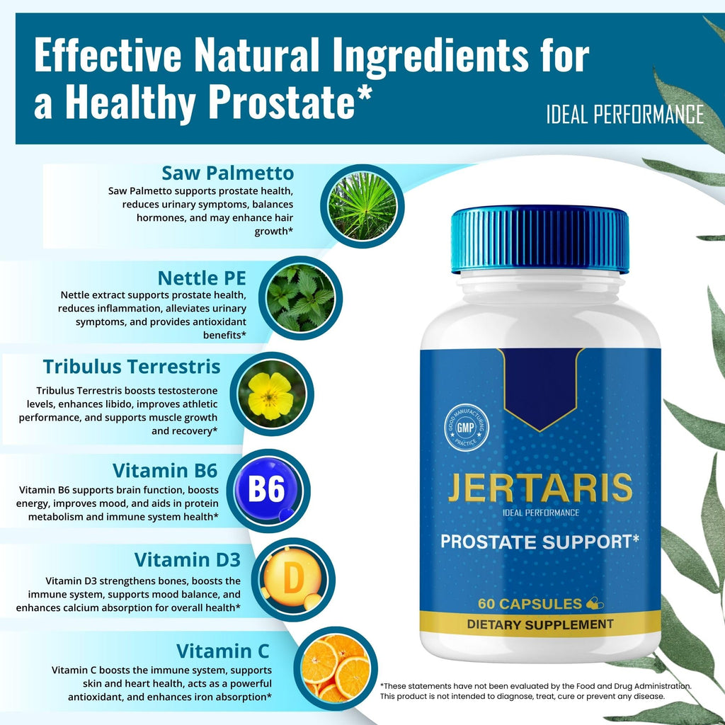 IDEAL PERFORMANCE Jertaris Capsules, Jertaris Prostate Health Supplement Pills - Extra Strength, Jertaris Supports Prostate Heath All Natural Formula, Jerta RIS Capsules, Jer Taris Reviews (3 Pack)