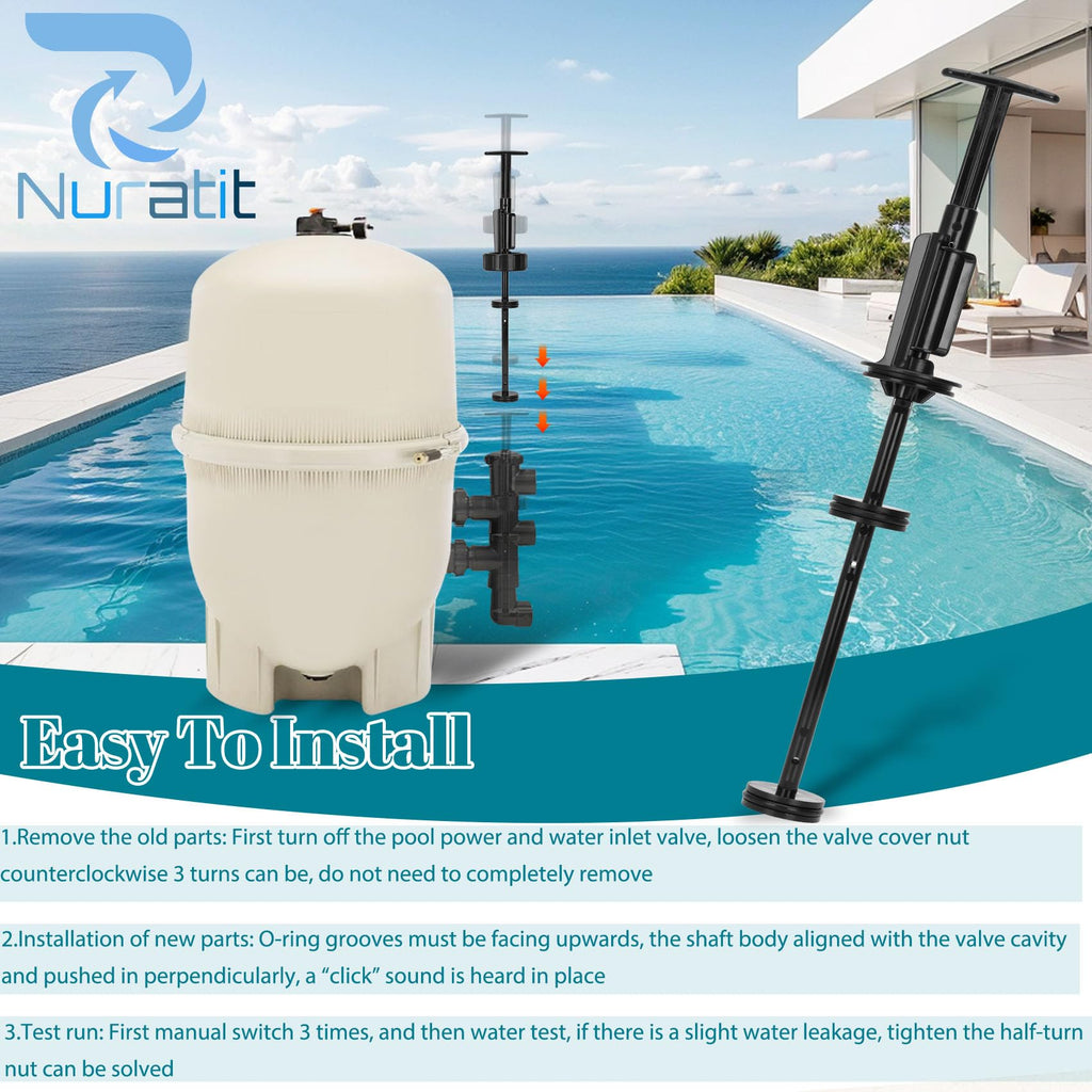 NURATIT 263055 Piston Shaft Assembly Replacement Kit, Compatible with Pentair PVC Slide Pool, FNS Plus Pool Backwash Valve and Spa Valve, Replace Model 263064, 263052, 263053, 263078, and 263079
