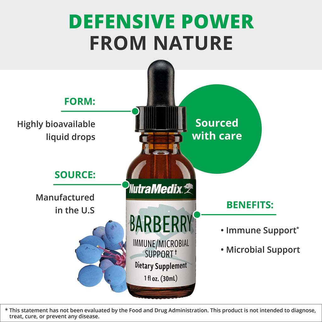 NutraMedix Barberry Immune Support & Antioxidants Supplement - Liquid Oregon Grape Root Extract for Gut Health, Immunity & Microbial Support - Herbal Tinctures for Immune Health (1oz / 30ml)