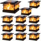 Dynaming 4x4 Solar Post Cap Lights Outdoor with Flickering Flame Light, Black Shell Fence Post Solar Lights Fit Vinyl/Wooden Posts, Brightness LED Lighting Decor for Garden Deck Patio, 12 Pack
