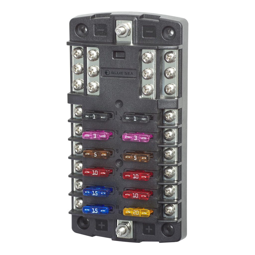 Blue Sea Systems ST Blade Fuse Block 12 Circuit with Ground wihtout Cover, 100 Amps, 5031