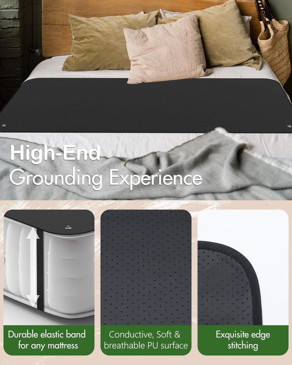 Feraco Grounding Mat for Bed, Grounding Pad Kit for Sleeping & Overall Well-Being with Cord & Tester (King, 27" x 76")