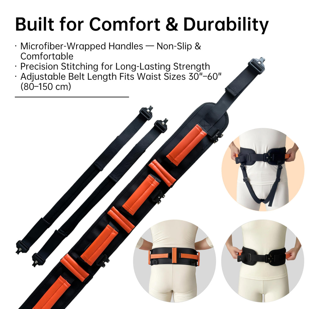 NurtureCare Gait Belt, Upgraded with Metal Buckle & Detachable Leg Straps, 7 Reinforced Handles, Transfer & Lift Belt for Seniors & Elderly, Walking Support and Mobility Assistance (Orange, Medium)