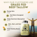 Ancestral Supplements Grass Fed Beef Tallow Capsules, 3000mg, Nourishing Kidney Fat Supplement Supports Bones, Teeth, Gums, Skin, Immune and Overall Health, Non-GMO, 180 Capsules