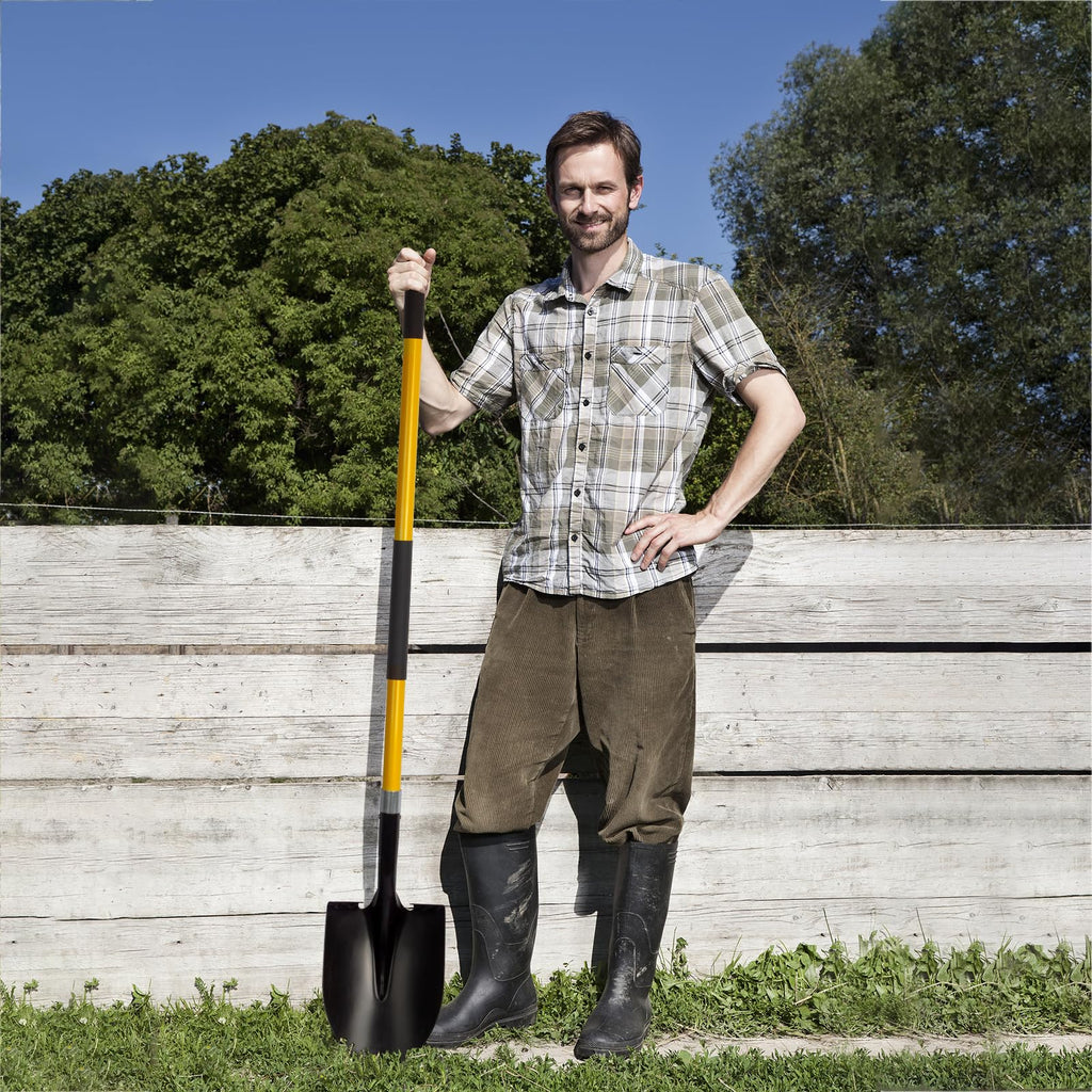 VNIMTI Heavy Duty Gardening Shovel, 56 Inch Round Blade with Fiberglass Handle (Yellow)
