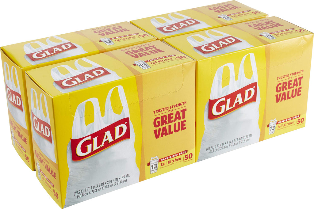 Glad Tall Handle-Tie Kitchen Trash Bags - 13 Gallon - 50 Count - 4 Pack (Packaging May Vary)