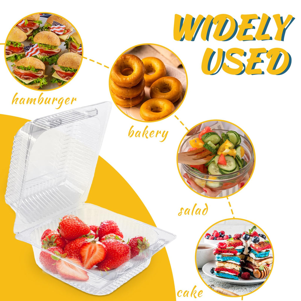 Qyyiguf 200 PCS Clear Plastic Square Hinged Containers,Disposable To Go Containers with Lids,Clamshell Food Containers for Sandwiches,Dessert,Cakes,Cookies,Salads,Pasta(5.3x4.7x2.8 In), 41wsdSDF