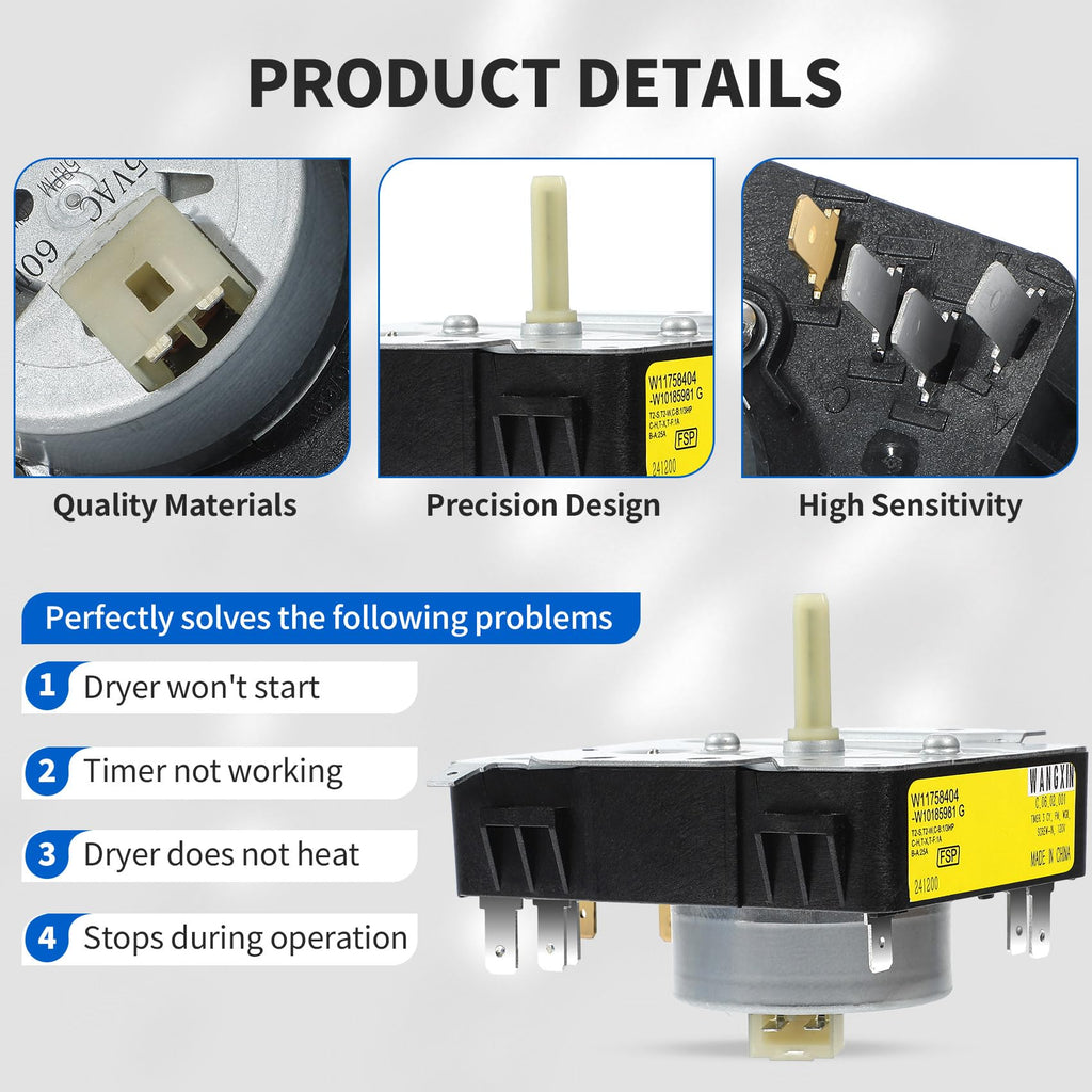 WGD4815EW2 MGDC215EW2 MGDC300BW1 WGD4800XQ4 WGD4800BQ2 W10185981 Dryer Timer Compatible with Kenmore Maytag Crosley Whirlpool Dryer Timer 115VAC 60Hz, WPW10185981 Replacement 418-095-20-B5 W10185981 E