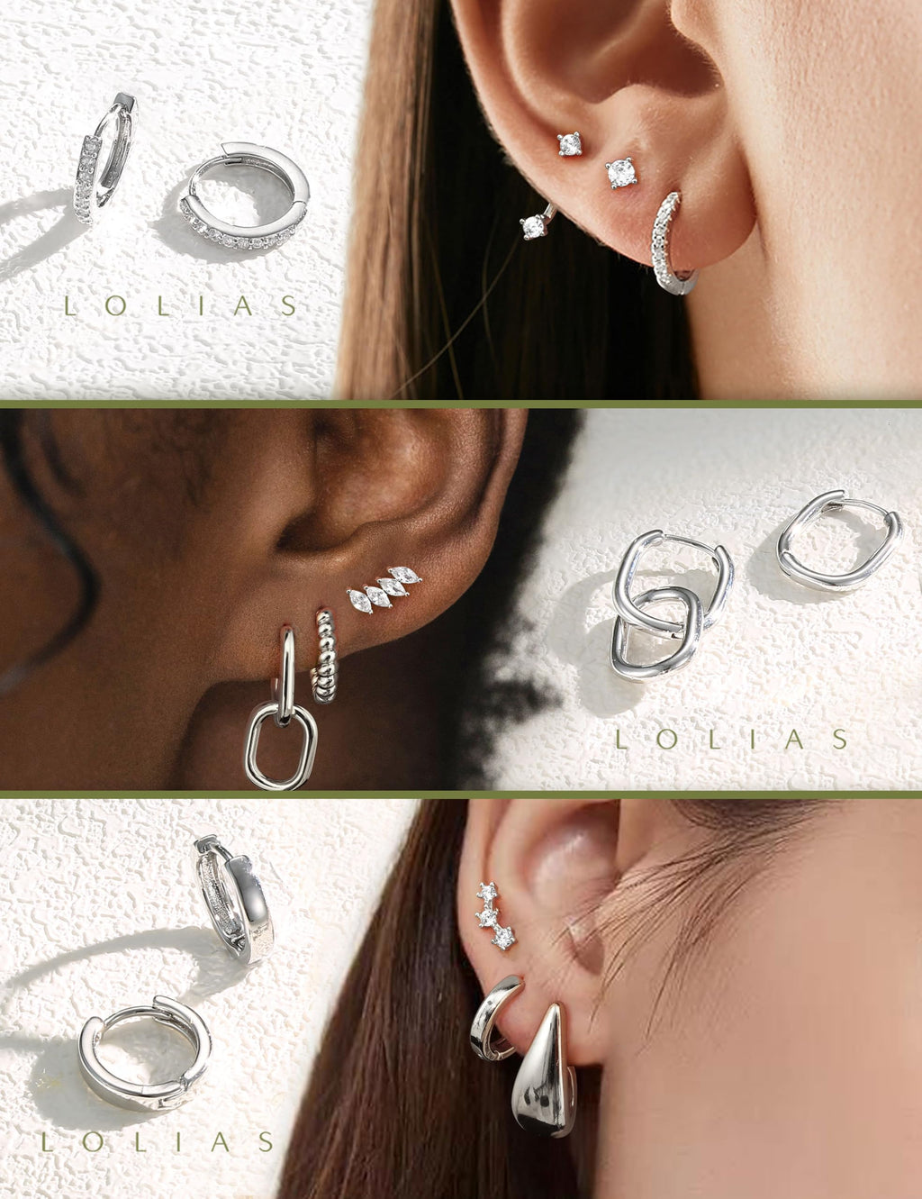 LOLIAS 9Pairs Hypoallergenic 14K Gold Plated Hoop Earrings Set for WomenLightweight Huggie Small Hoops Pearl Dainty Stud Hoop Earrings for Gift Silver Double Hoop Silver A