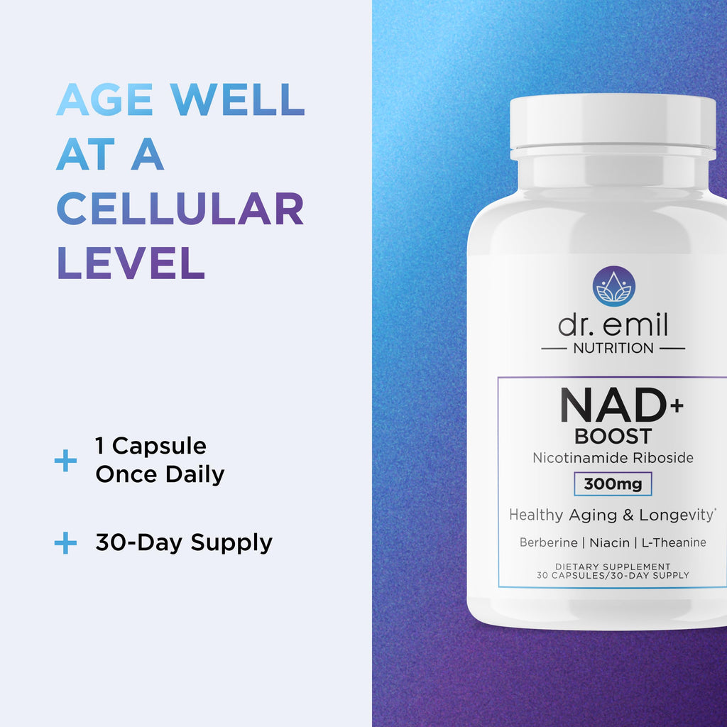 DR. EMIL NUTRITION NAD+ Boost - Nicotinamide Riboside Supplement - Supports Cellular Energy, Longevity & Healthy Aging - Non-GMO - with Berberine, L-Theanine & Niacin - 30-Day Supply