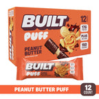 Built Puffs Bars, 12 Count Protein Bar - High Protein Energy Bars, Collagen, Gluten Free, Chocolate Covered, Low Carb, Low Calorie, Low Sugar, Delicious Protein, Healthy Snack (Peanut Butter)