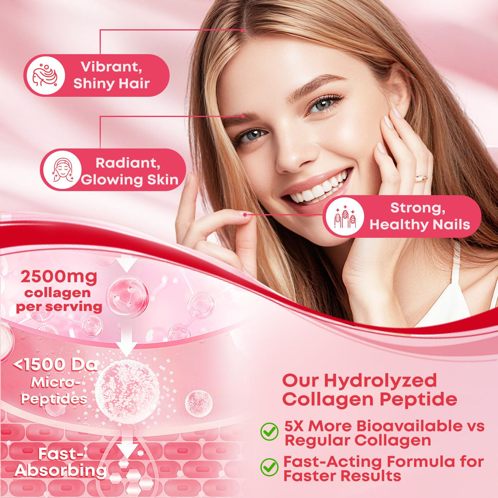 Collagen Peptide Gummies for Women & Men Sugar Free, Hydrolyzed Collagen with Biotin for Hair Skin Nails Digestion, Multi Collagen Protein Type I II III V X with Hyaluronic Acid & Vitamin C, 60 Count