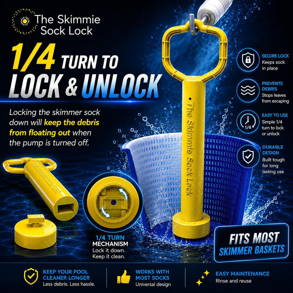 Skimmie Sock Lock - Ultimate Pool Cleaning Convenience: Removable Handle for Skimmer Socks Keeps Debris in, Even When Pump's Off