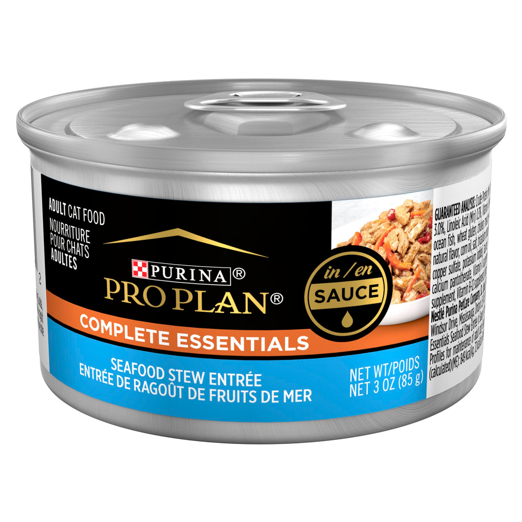 Purina Pro Plan Gravy Wet Cat Food, Complete Essentials Seafood Stew Entree in Sauce - (Pack of 24) 3 oz. Pull-Top Cans