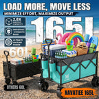 Navatiee 330Lbs Collapsible Folding Wagon, Beach Wagon Cart Heavy Duty Foldable with Big Wheels, Utility Grocery Wagon with 165L Large Capacity for Camping Garden Sports, Light Blue