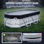 LXKCKJ 10x16 FT Rectangular Pool Cover for Above Ground Pool, Solar Oval Pool Cover Protector, Winter Pool Cover with Accessories Set Ideal for Cold and UV Resistant, Dustproof (Black)