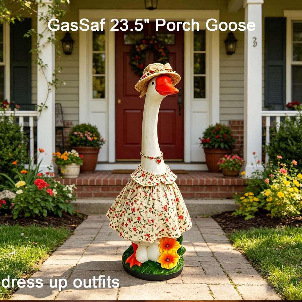 GasSaf 23" Large Porch Goose Garden Decor, Resin White Goose Statue Standing Independently, Vibrant Cygnus Figurine for Patio Balcony Lawn and Entryway Accent, Indoor and Outdoor Garden Sculpture