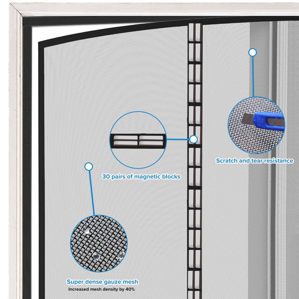 Magnetic Screen Door with Upgraded PET Material Mesh- Easy Installation, Tear-Resistant, Pet and Kid Friendly