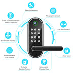 Fingerprint Smart Door Lock with Handle & Keypad – No More Lost Keys, Keyless Entry & Remote Access for Home, Kids, Airbnb & Rental Property, DIY Install, Alexa & Google Compatible