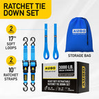 AUGO Retractable Ratchet Straps | 2 Heavy Duty Ratchet Straps Self Retractable Tie Downs with Soft Loops & Storage Bag for Motorcycle, Truck, Trailer, Cargo Van | 3000 Lb Break Strength 2” x 10’