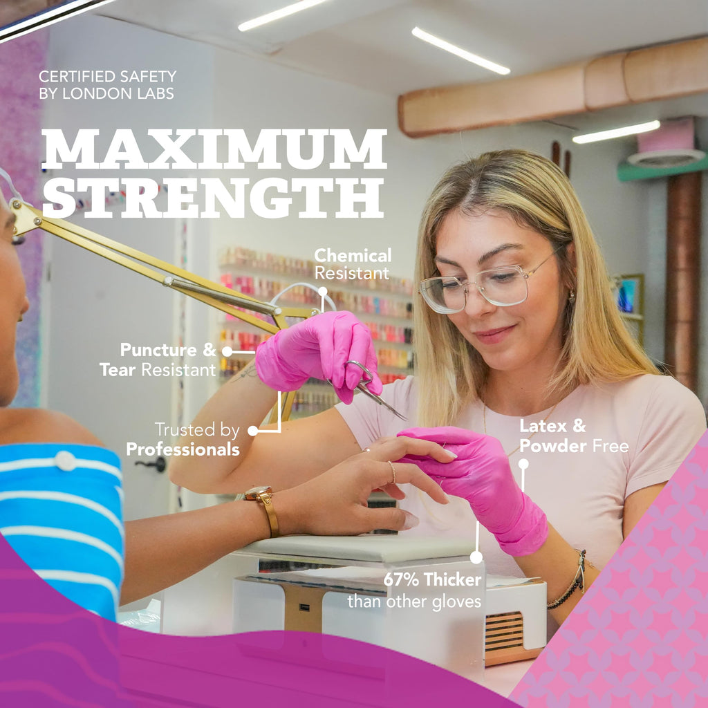 London Labs 4 Mil – Fuchsia Pink Nitrile Gloves–Disposable Latex Free & Powder Free–Chemical Resistant, Pink Rubber Gloves –Esthetician, Nail Supplies, Cleaning, Cooking,Tattoo |Bulk Case of (1000 ct)