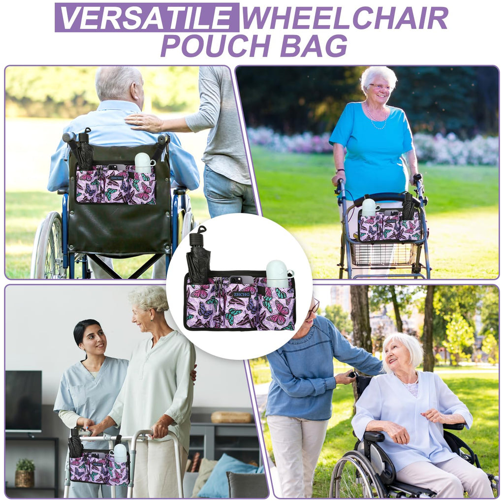 ZHCHG Wheelchair Side Bag with Cup Holder, Wheelchair Armrest Pouch Accessories for Walker, Rollator, Electric Scooter Wheelchairs, Ideal Gift for Mother's Day & Father's Day -Purple
