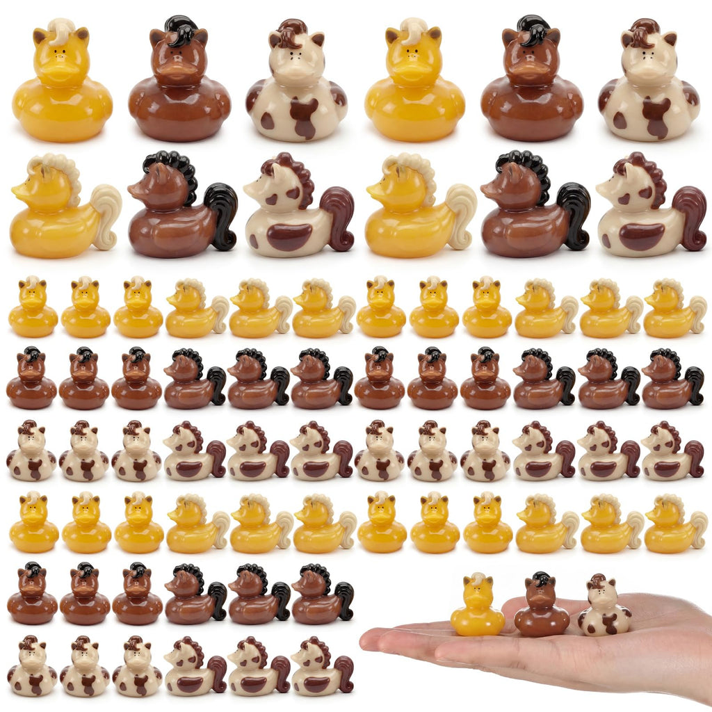 Memorywuu 72 Pcs Mini Horse Duck Bulk Tiny Bucking Bronco Duck Figurine Resin Pool Float Bath Decor Gift for Horse Racing Festival Basket Stuffers Table Party Decorations