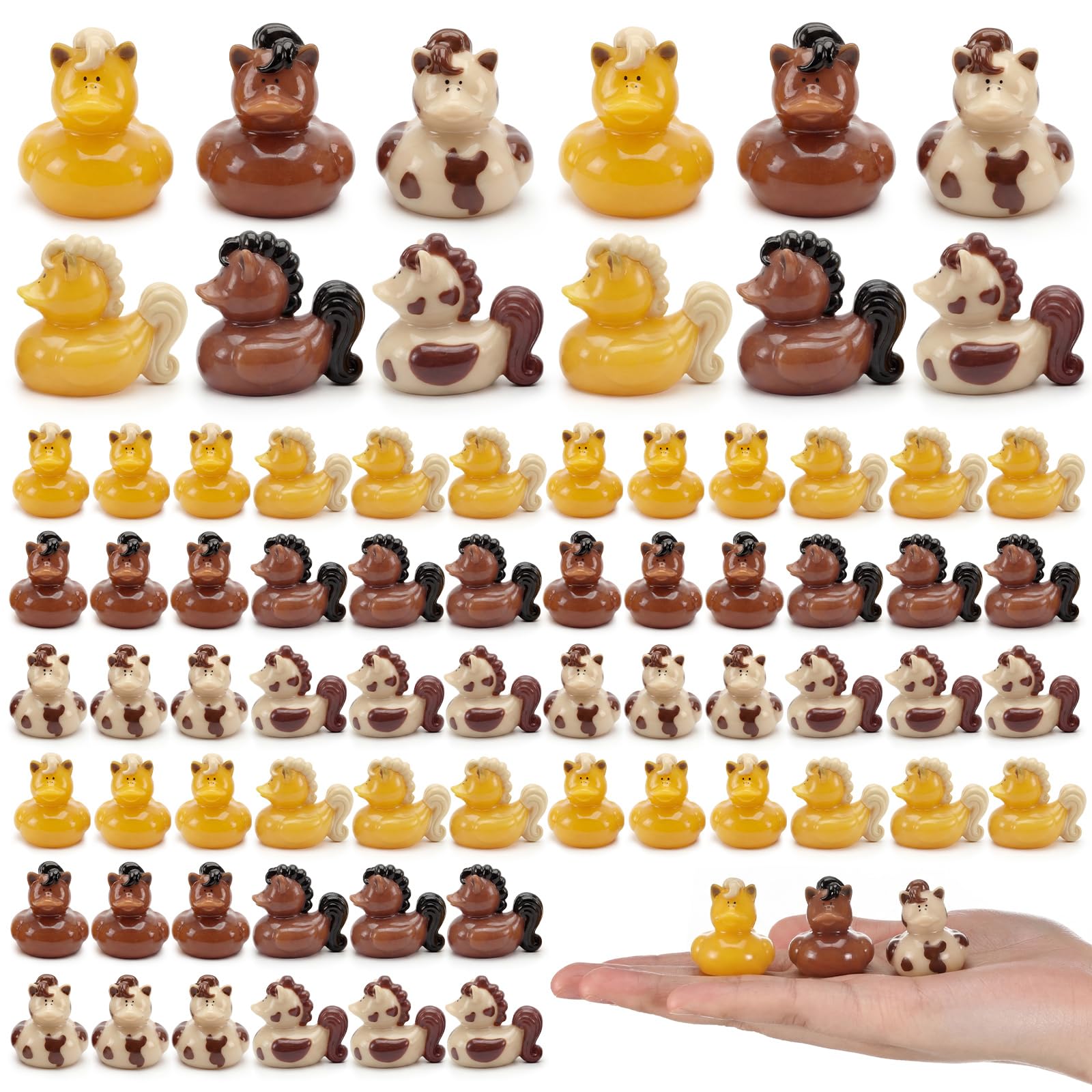 Memorywuu 72 Pcs Mini Horse Duck Bulk Tiny Bucking Bronco Duck Figurine Resin Pool Float Bath Decor Gift for Horse Racing Festival Basket Stuffers Table Party Decorations
