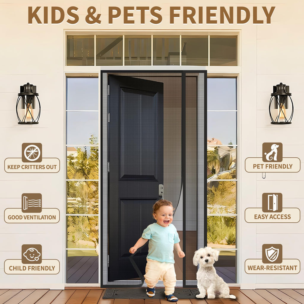 Reversible Side Opening Magnetic Screen Door for Sliding & French Doors,Upgraded PETG Mesh Anti-Tearing, Heavy Duty & Strong Magnetic, Pet and Kid Friendly - Screen Door 74"x82"