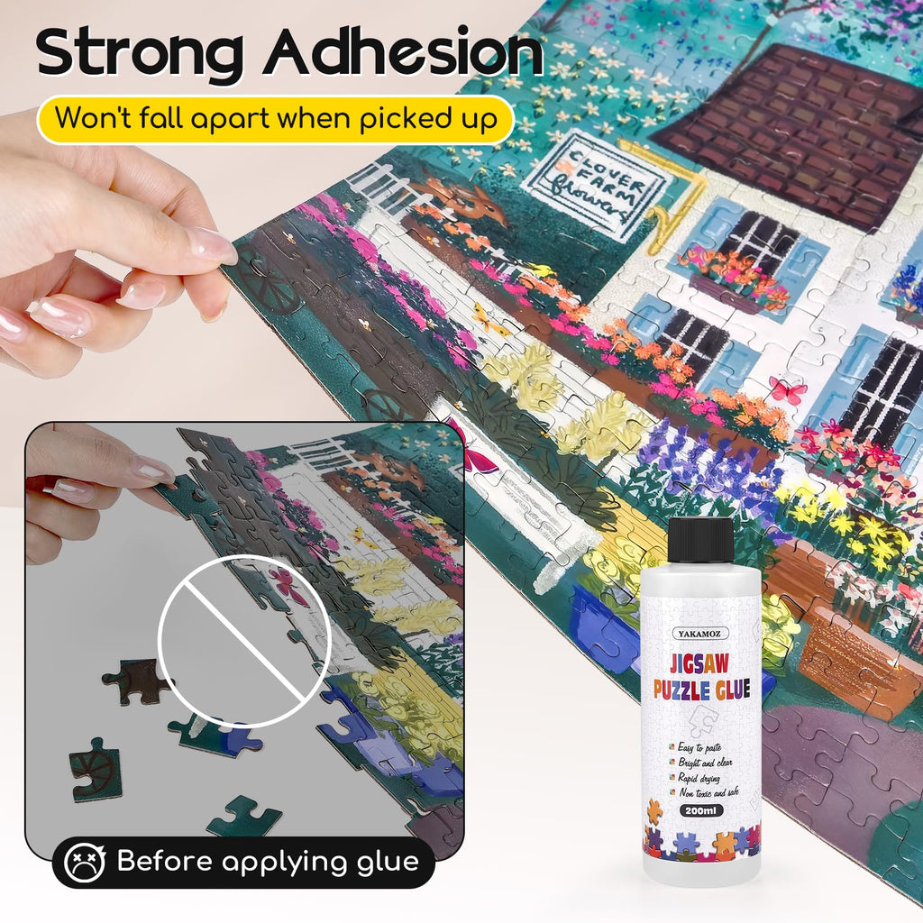 YAKAMOZ Clear Jigsaw Puzzle Glue with Precision Applicator – Non-Toxic, Quick Dry & Water-Soluble for Puzzles up to 10000 Pieces (400ML)