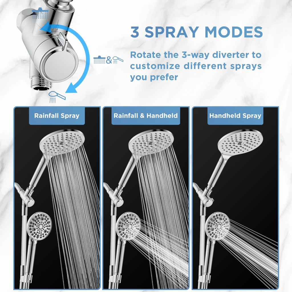 MakeFit Dual Filtered Rain Shower Head Combo, Handheld Shower Head with Adjustable Bar - Rainfall Shower Head And Showerhead with Filter for Hard Water - Removes Chlorine