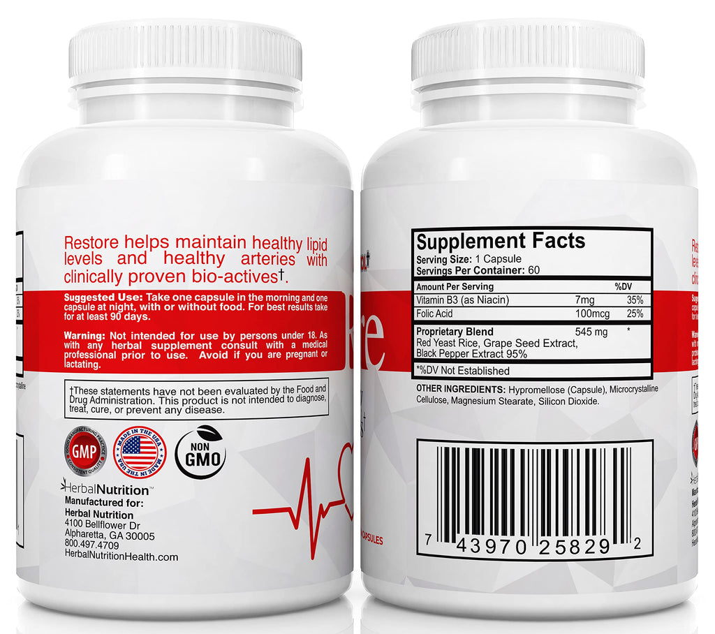 Restore Heart Health & Cholesterol Support Supplement, 270 Capsules