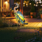 HONGLAND Solar Heron Metal Crane Statue Garden Heron Sculpture, Glass Outdoor Crane Yard Art Coastal Ocean Bird Decor 24 Inch Lawn Ornament for Backyard Porch Patio Decor（Green）
