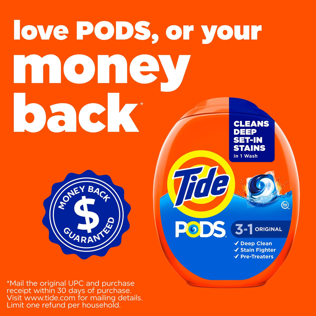 Tide PODS laundry detergent pacs, 3-in-1 Stain Remover, Odor Fighter, Color Protector, 76 Count, HE compatible, Original Scent