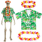 3 Pcs 12 Ft Skeleton Summer Costume Set, Hawaiian Skeleton Clothes Accessories Included Headband Garland and Shirt, Giant Skeletons Outfit Accessories for Outdoor Yard Decor, Skeletons Not Included