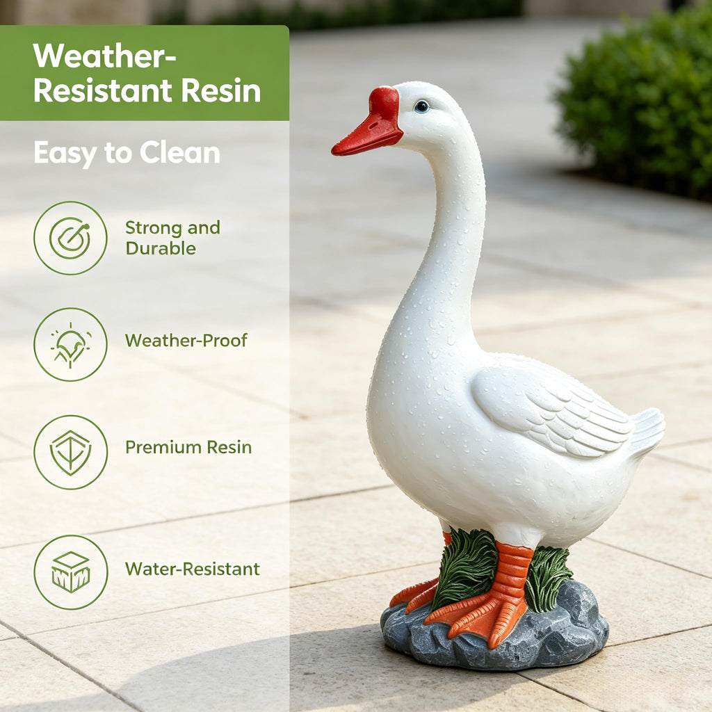 RiKoDaM Large Porch Goose Statue,Resin Front Porch Goose Decor,20In,White