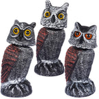 Hausse 3 Pack Bird Scarecrow Fake Horned Owl Decoy, Rotating Head Plastic Owl Bird Deterrents, Nature Enemy Horned Pest Repellent for Outdoor Garden