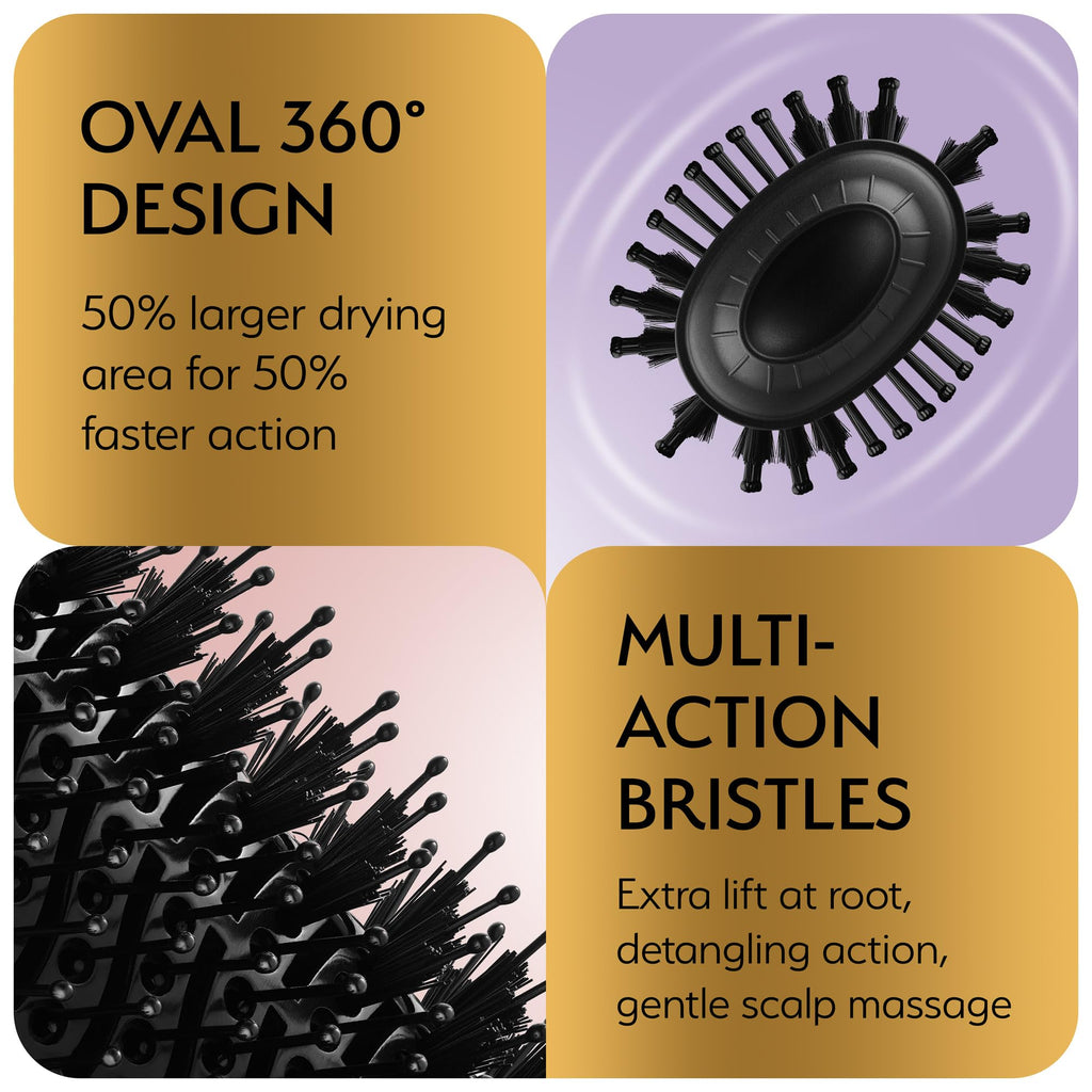 Manual Dual Voltage Blowout Hair Dryer Brush, Professional Hot Air Brush for European Travel 110V-120V/220V-240V, Black Gold Dryer and Volumizer for Women, 2.4 INCHES Oval Shape