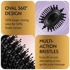 Manual Dual Voltage Blowout Hair Dryer Brush, Professional Hot Air Brush for European Travel 110V-120V/220V-240V, Black Gold Dryer and Volumizer for Women, 2.4 INCHES Oval Shape