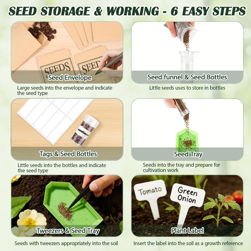 Yocookus Bamboo Seed Storage Organizer, Large Garden Seed Organizer with Lid & Safety Lock & Handles, Seed Box Includes Seed Envelopes and Labels etc, Great Gifts Gardening Kit (Black)
