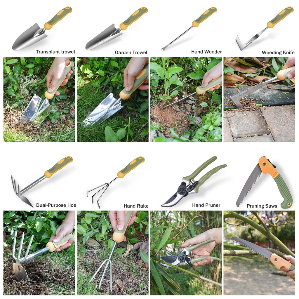 Garden Tool Set, WisaKey 9 Piece Stainless Steel Heavy Duty Gardening Hand Tools Durable Garden Tool Bag Gardening Gifts for Women and Men Fathers Day for Dad Husband